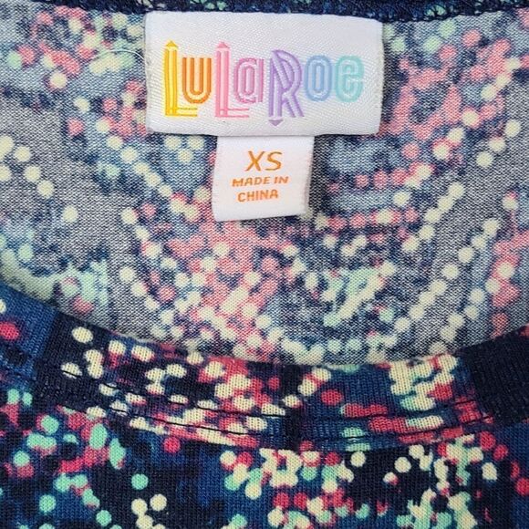 LuLaRoe Carly Dress XS (2/4) Blue Dot Matrix Soft Knit Swing Midi Pocket Hi-Low - Picture 3 of 5